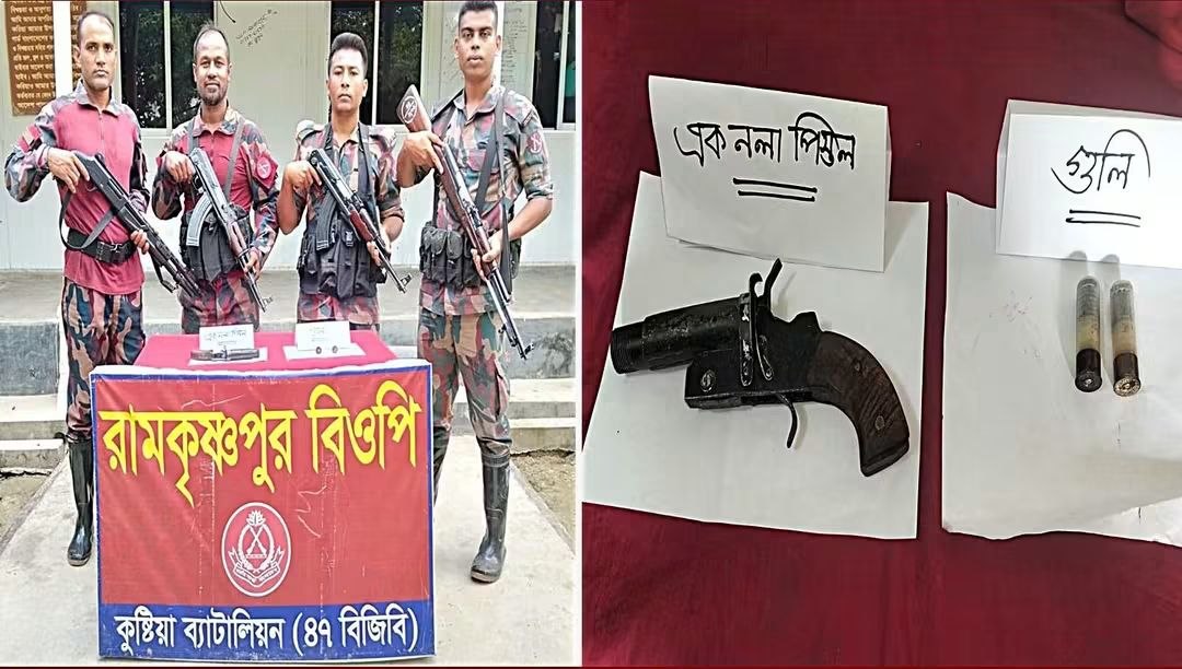 দৌলতপুরে কলার জমি থেকে ওয়ান শুটার গান ও ২ রাউন্ড গুলি উদ্ধার